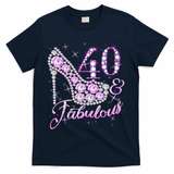 Fabulous & 40 Sparkly Shiny Heel 40th Birthday T-Shirt - Navy