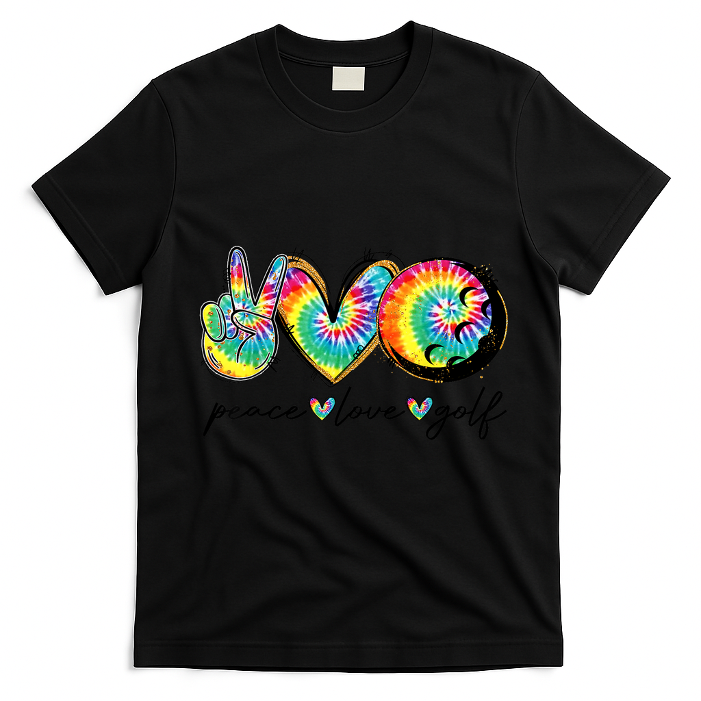 Funny Tie Dye Golf Lovers Peace Love Golf Gift T-Shirt - Black