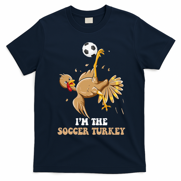 Funny Thanksgiving Turkey Soccer T-Shirt - Navy Blue