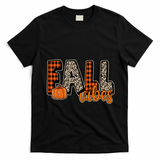 Fall Vibes Pumpkin Plaid Cheetah T-Shirt - Black