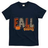 Fall Vibes Pumpkin Plaid Cheetah T-Shirt - Navy Blue