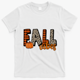 Fall Vibes Pumpkin Plaid Cheetah T-Shirt - White