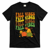 Fall Vibes Season Retro Pumpkin T-Shirt - Black