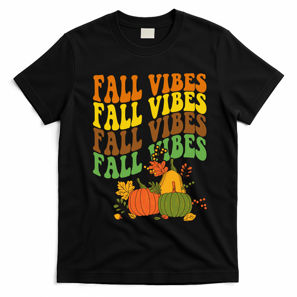 Fall Vibes Season Retro Pumpkin T-Shirt - Black