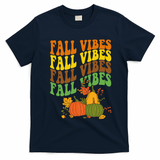 Fall Vibes Season Retro Pumpkin T-Shirt - Navy Blue