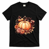 Fall Women Autumn Pumpkin Graphic Vintage Thanksgiving T-Shirt - Black