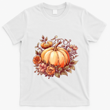 Fall Women Autumn Pumpkin Graphic Vintage Thanksgiving T-Shirt - White