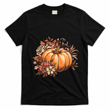 Fall Women Vintage Pumpkin Autumn Graphic Thanksgiving T-Shirt - Black