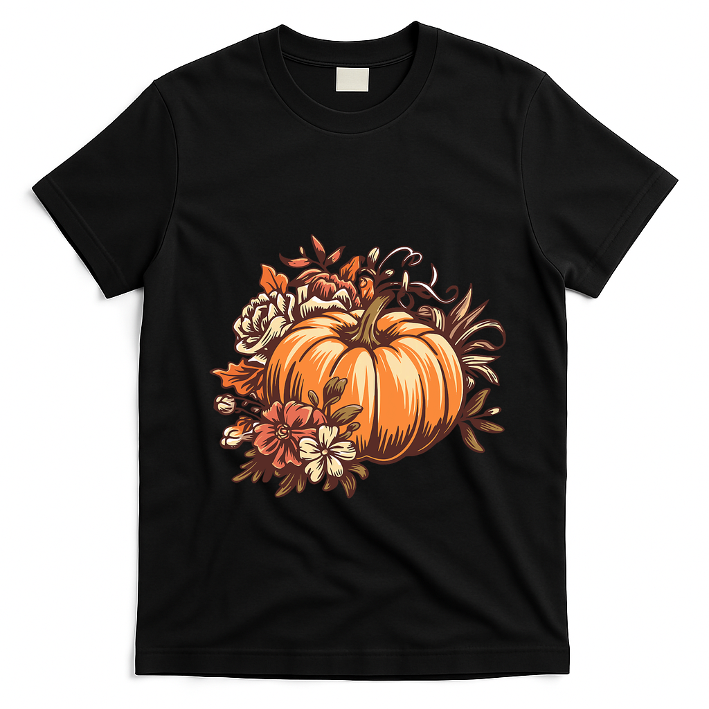 Fall Women Vintage Pumpkin Autumn Graphic Thanksgiving T-Shirt - Black