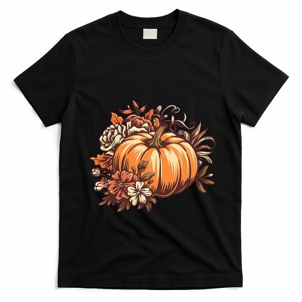 Fall Women Vintage Pumpkin Autumn Graphic Thanksgiving T-Shirt - Black