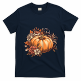Fall Women Vintage Pumpkin Autumn Graphic Thanksgiving T-Shirt - Navy Blue