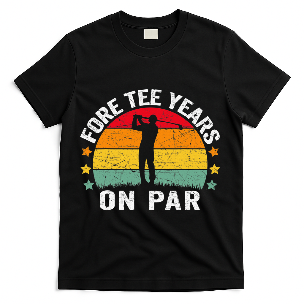 Golf 40th Birthday Pun Retro Vintage Look Who’S Fore Tee T-Shirt - Black