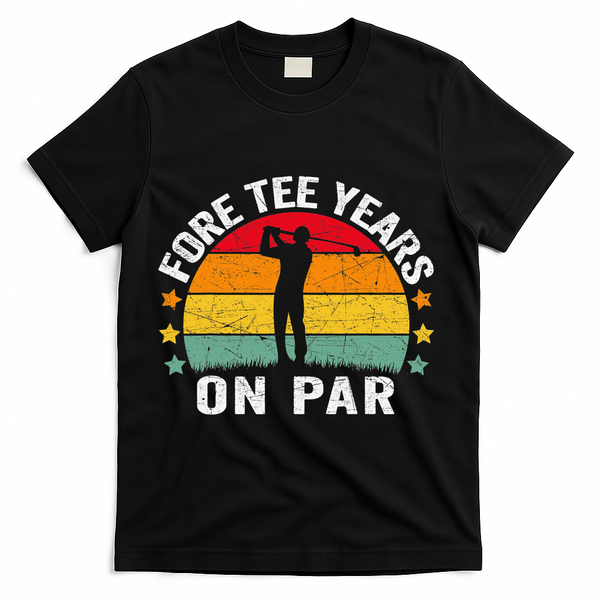 Golf 40th Birthday Pun Retro Vintage Look Who’S Fore Tee T-Shirt - Black