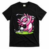 Golfer Axolotl Playing Golf, Golf Player Sports T-Shirt - Black