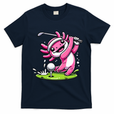 Golfer Axolotl Playing Golf, Golf Player Sports T-Shirt - Navy Blue