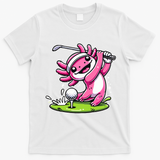 Golfer Axolotl Playing Golf, Golf Player Sports T-Shirt - White