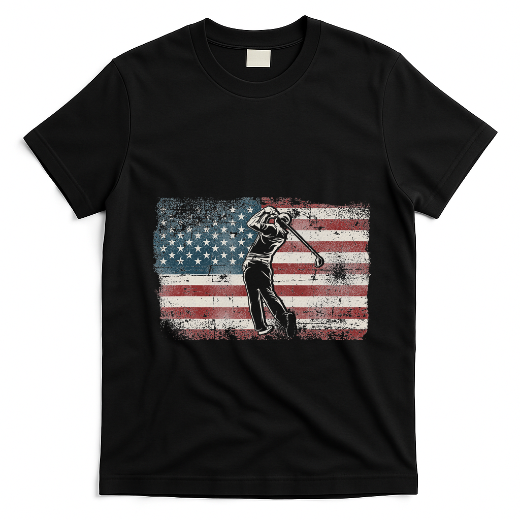 Golf American Usa Flag Vintage T-Shirt - Black