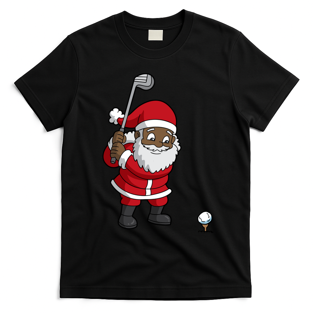 Golf Black African American Santa Claus Golfer Golfing Dad Great Gift T-Shirt - Black