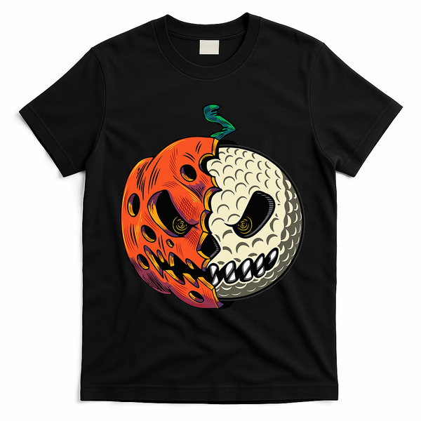 Golf Ball Costume Pumpkin Skull Halloween Golf Player T-Shirt - Black