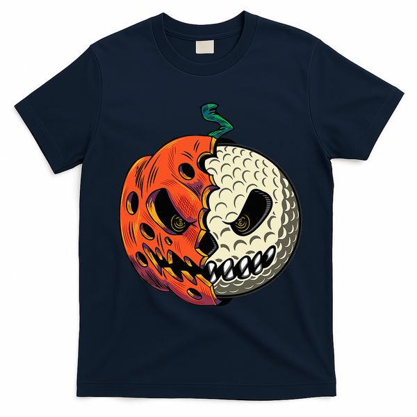 Golf Ball Costume Pumpkin Skull Halloween Golf Player T-Shirt - Navy Blue