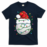 Golf Ball Santa Hat S Christmas Golfing Xmas Lights T-Shirt - Navy Blue