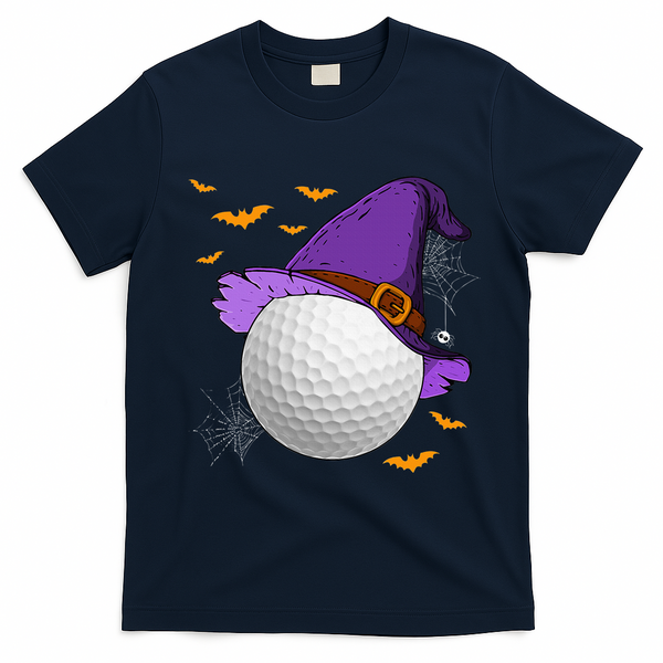 Golf Ball Witch Hat Pumpkin Spooky Halloween Costume T-Shirt - Navy Blue