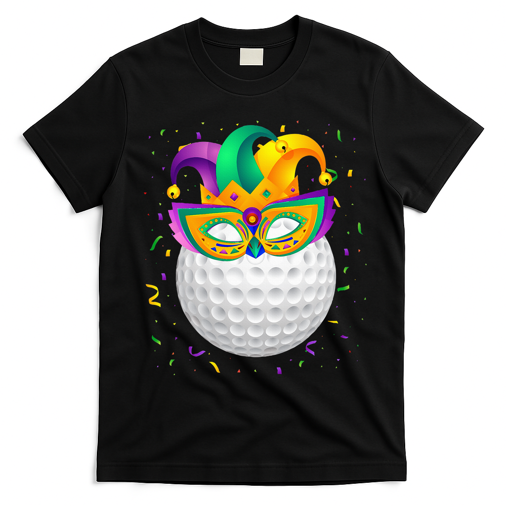 Golf Ball With Jester Hat Mardi Gras Fat Tuesday Parade T-Shirt - Black