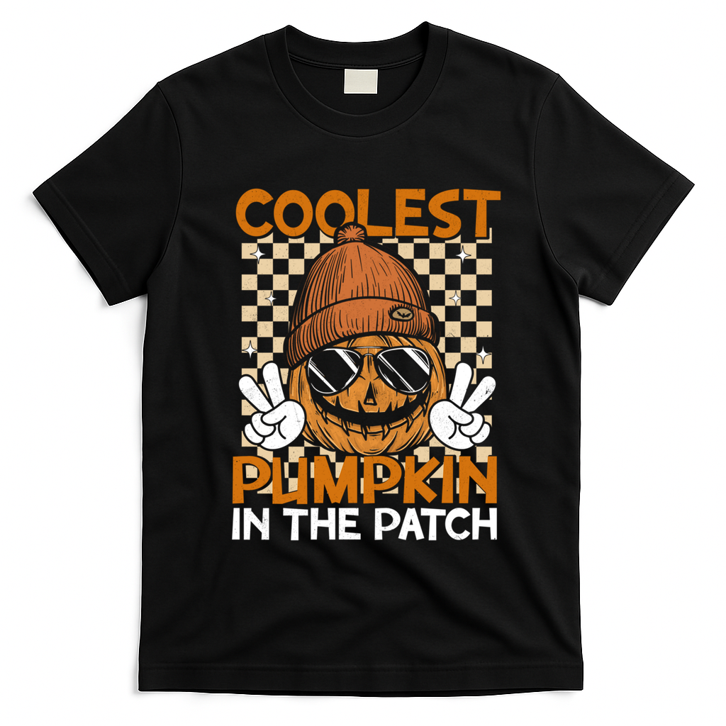 Groovy Coolest Pumpkin In The Patch Halloween Gift T-Shirt - Black