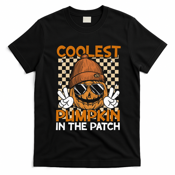 Groovy Coolest Pumpkin In The Patch Halloween Gift T-Shirt - Black