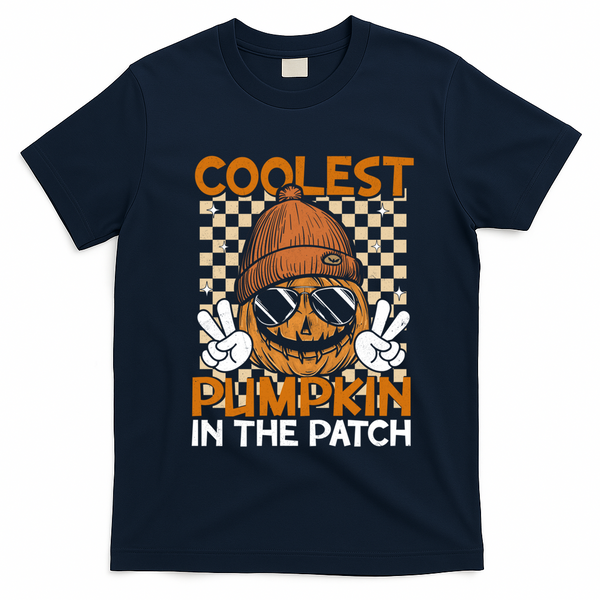 Groovy Coolest Pumpkin In The Patch Halloween Gift T-Shirt - Navy Blue