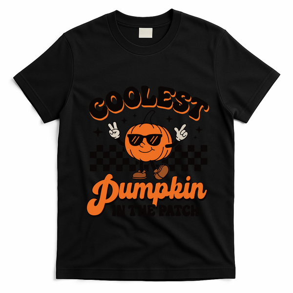 Groovy Coolest Pumpkin In The Patch Halloween For Boy Kids T-Shirt - Black