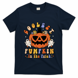 Groovy Coolest Pumpkin In The Patch Ghost Halloween Costume Gift T-Shirt - Navy Blue
