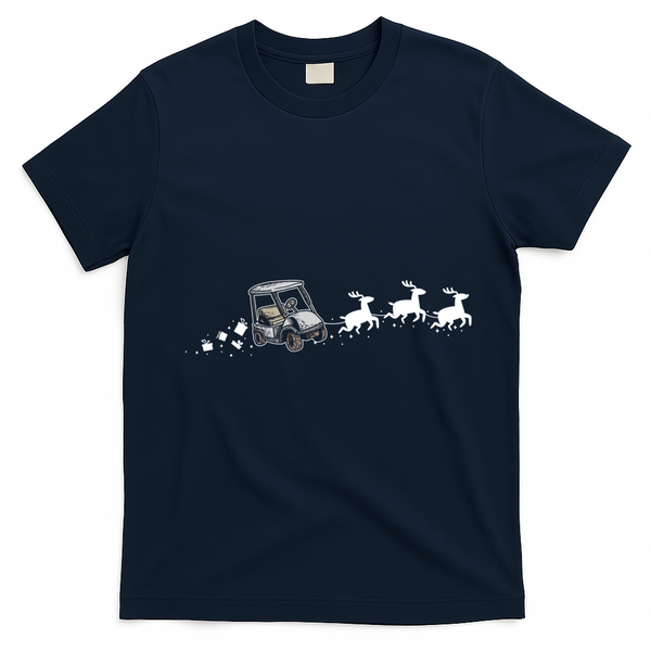 Golf Cart Santa Christmas Sleigh Funny Golf Cart Xmas Gift T-Shirt - Navy Blue