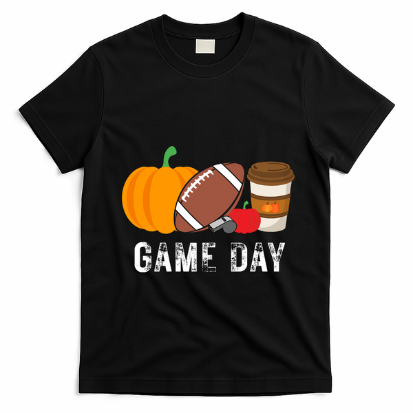 Game Day Football Pumpkin Fall T-Shirt - Black