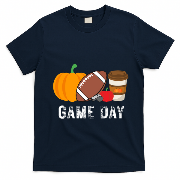 Game Day Football Pumpkin Fall T-Shirt - Navy Blue