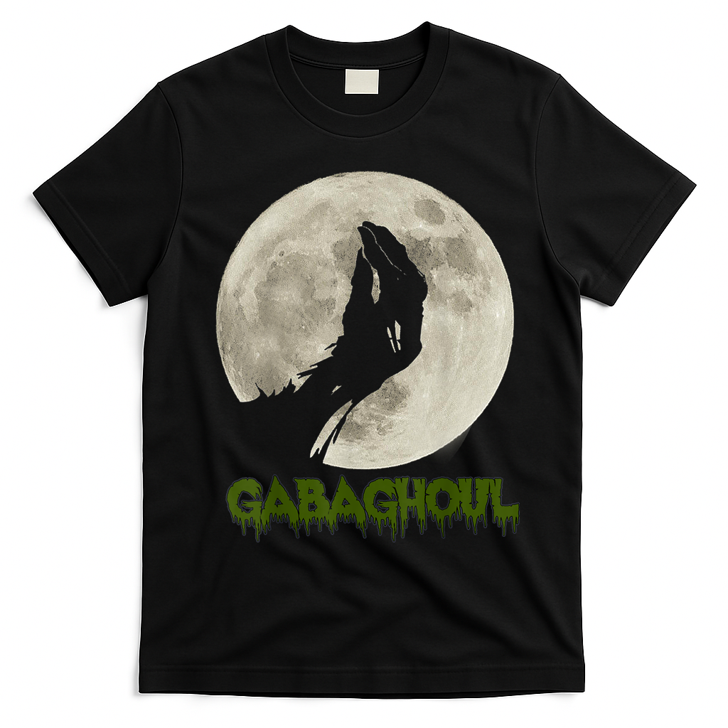 Gabaghoul Funny Hand Moon Halloween T-Shirt - Black