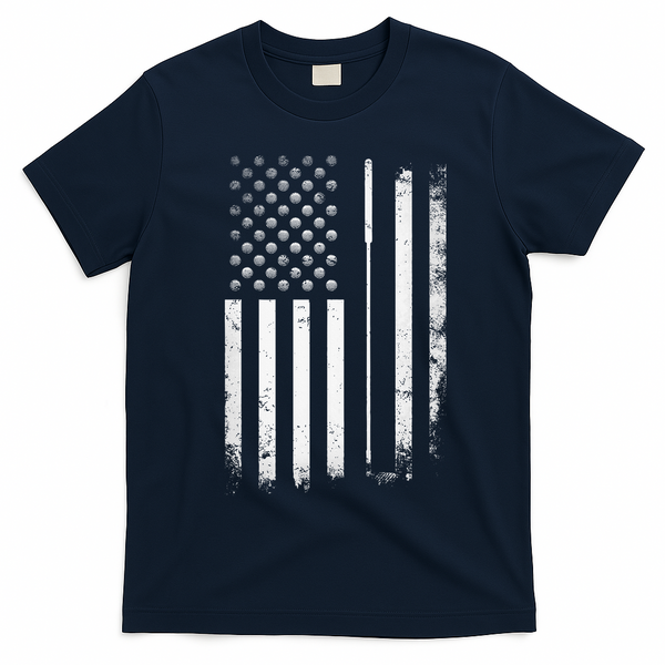 Golf Golfer American Flag Golf Flat T-Shirt - Navy Blue