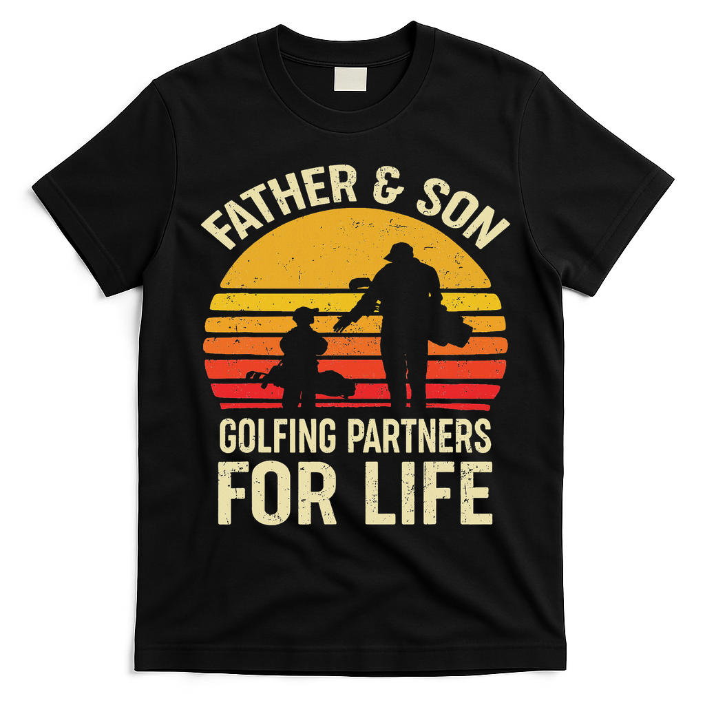 Golf Golfing Father Son Matching Dad T-Shirt - Black