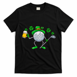 Golf Golfing Irish Golfer Beer Humor Dad St Patricks Day Gift T-Shirt - Black
