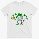 Golf Golfing Irish Golfer Beer Humor Dad St Patricks Day Gift T-Shirt - White