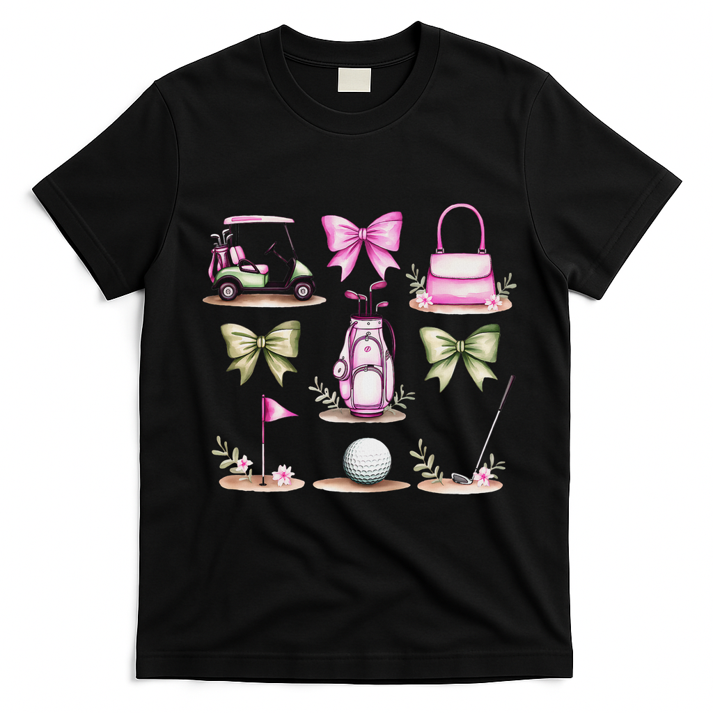 Golf Mom Coquette Bow Golfer Golf Lovers Golf Player Mom T-Shirt - Black