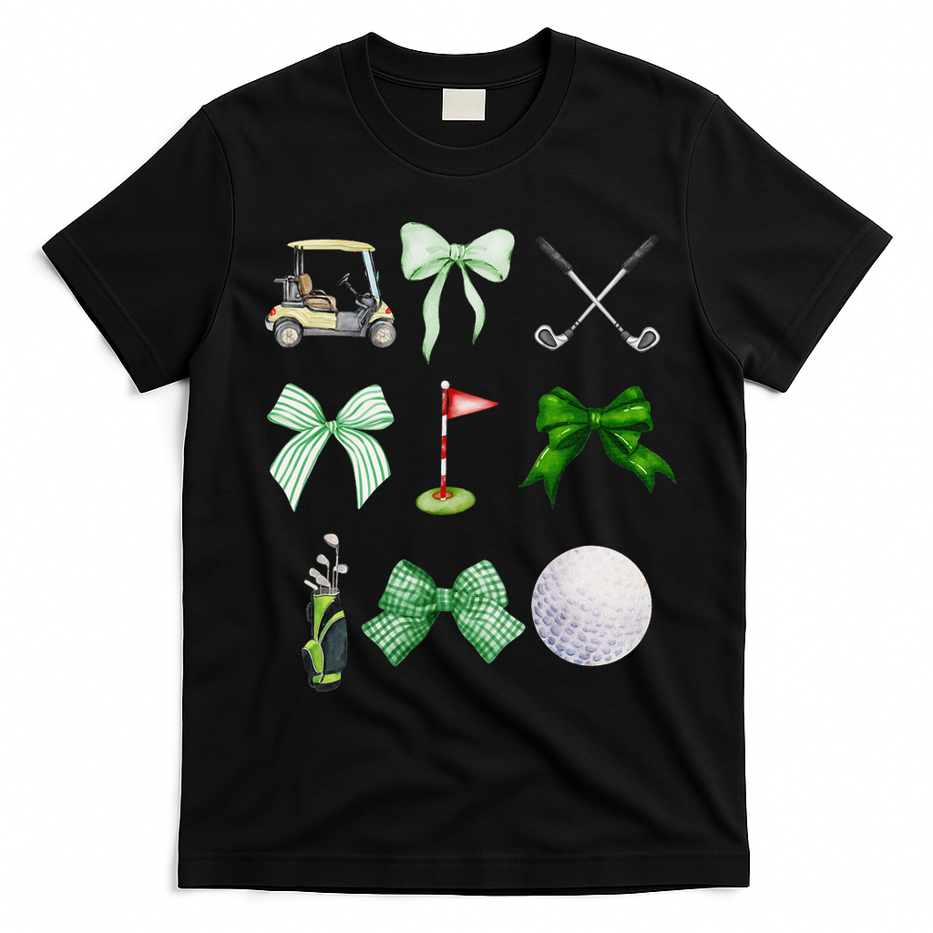 Golf Preppy Coquette Watercolor T-Shirt - Black