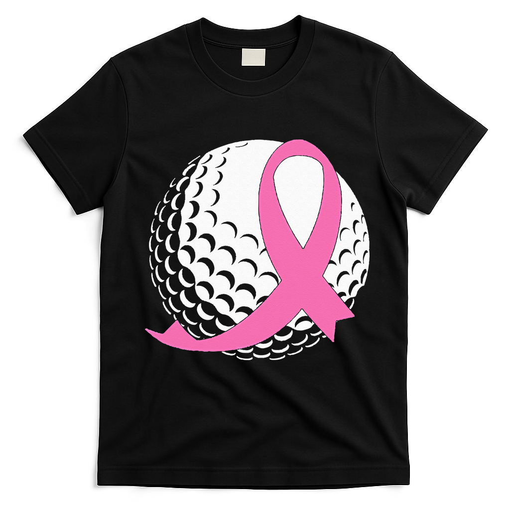 Golf Pink Ribbon Breast Cancer Awareness T-Shirt - Black