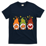 Gnomes Pumpkin Turkey Thanksgiving Day Cute Fall Autumn T-Shirt - Navy Blue