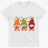 Gnomes Pumpkin Turkey Thanksgiving Day Cute Fall Autumn T-Shirt - White