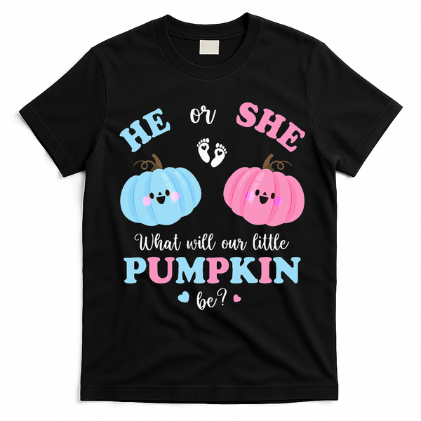 Gender Reveal Party Cute Pumpkin Baby Shower Mom and Dad T-Shirt - Black
