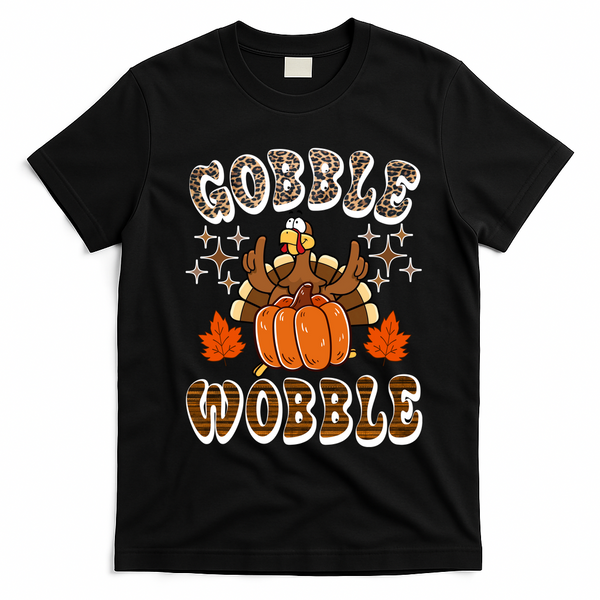 Gooble Wobble Turkey Thanksgiving Holiday Cheetah T-Shirt - Black