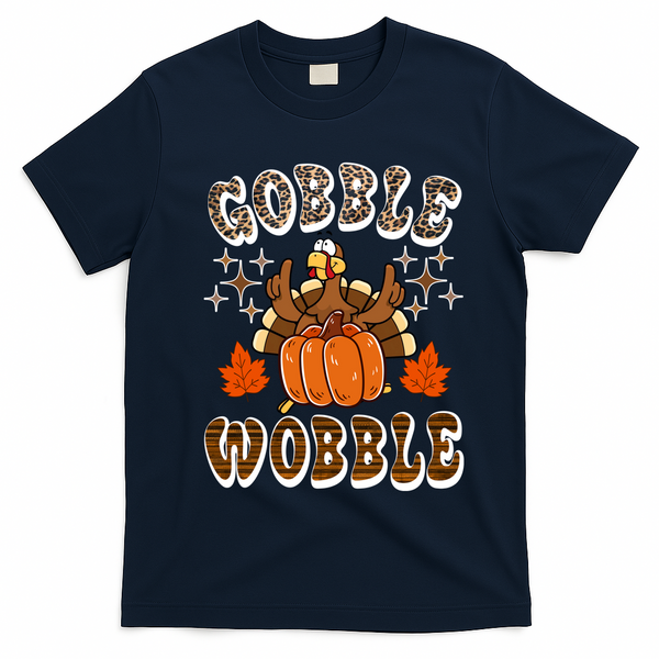Gooble Wobble Turkey Thanksgiving Holiday Cheetah T-Shirt - Navy Blue