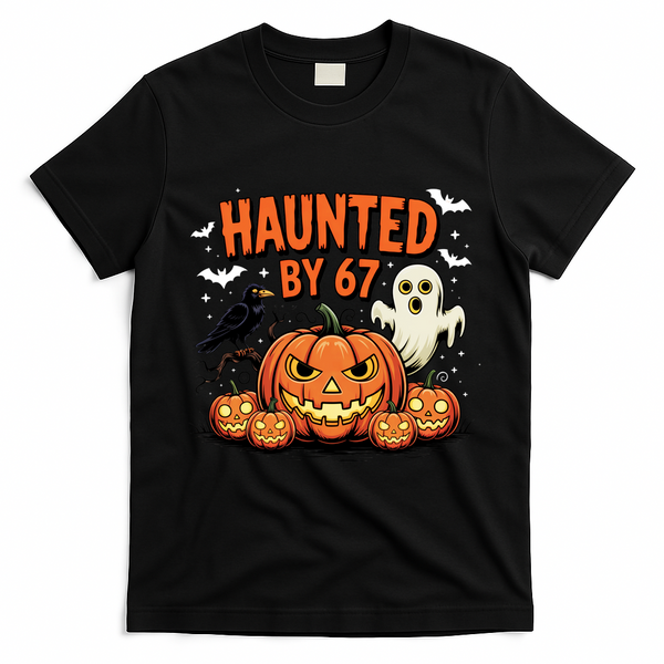 Haunted By 67 Funny Ghost Pumpkin Halloween Costume T-Shirt - Black