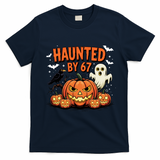Haunted By 67 Funny Ghost Pumpkin Halloween Costume T-Shirt - Navy Blue